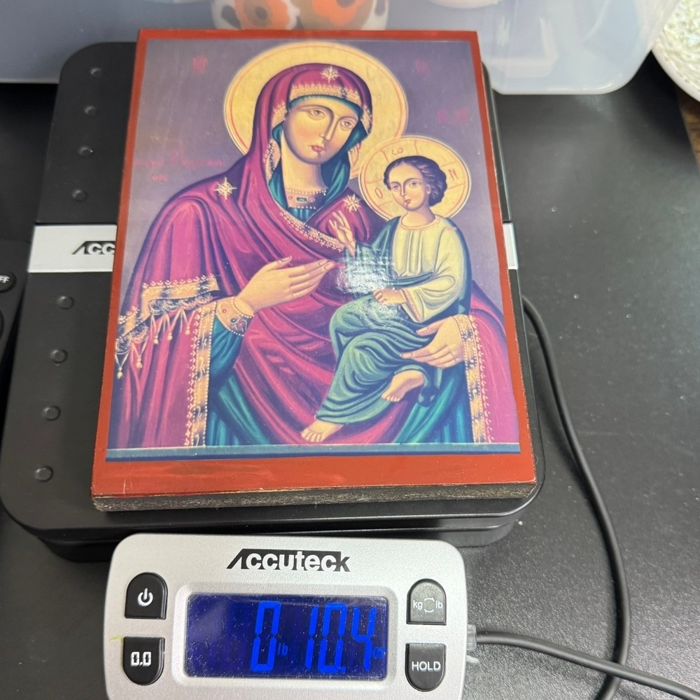 VTG Virgin Mary and Child Jesus Byzantine Orthodox Wooden Religious Icon Plaque - Picture 7 of 7